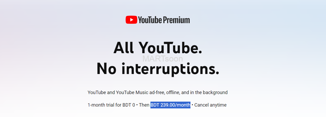Youtube Premium Original Price VS MARTsoon Offer Price.